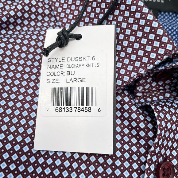 Duchamp Button Down Shirt Mens Large Blue Red Geometric Long Sleeve‎ Knit NEW - Picture 8 of 12